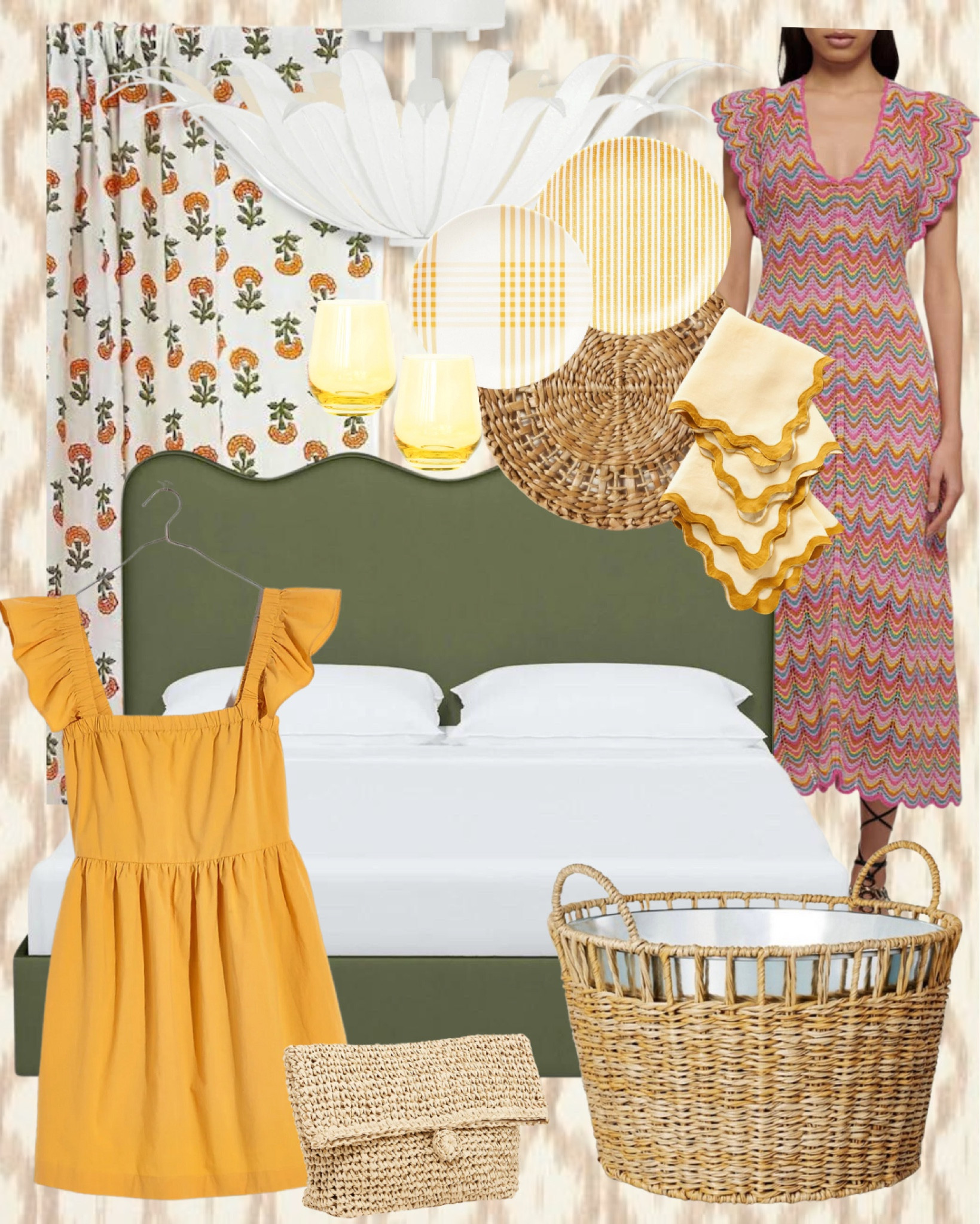 Pretty finds on my mind!
Block print drapes; Curtains; ruffles; rattan charger; melamine plates; scalloped; upholstered king bed; white flush mount; beverage tub; outdoor entertaining; colored wine glasses; green and yellow; sundress; scalloped table linens; cloth napkins; tablescape; hostess; dinner party; outdoor dining; Target finds; looks for less; straw clutch 

#LTKunder50 #LTKitbag #LTKhome