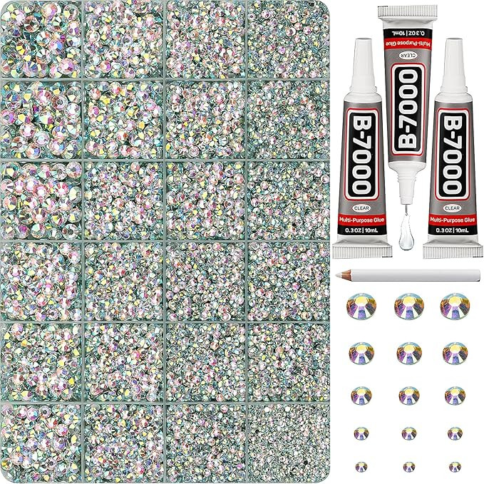 31000Pcs Crystal AB Rhinestones for Bedazzling, Bedazzler Kit with Flatback Rhinestones for Cloth... | Amazon (US)