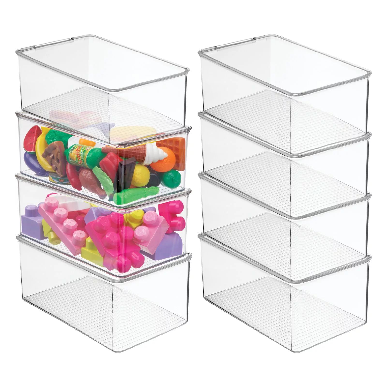 mDesign Plastic Stackable Toy Storage Bin Box with Hinge Lid, 8 Pack - Clear | Walmart (US)