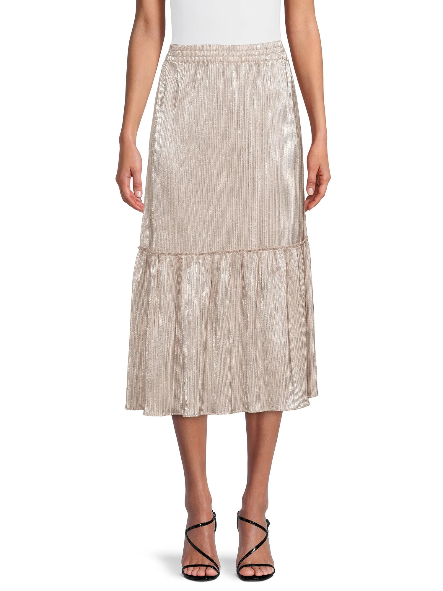 Time and Tru Plisse Midi Skirt - Walmart.com | Walmart (US)