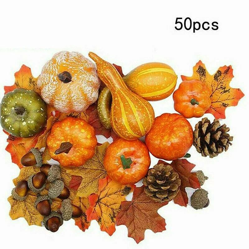 50 Pcs Fall Decor for Home, Mini Artificial Pumpkins Decor Fake Maple Leaves Pine Cones Acorns Po... | Walmart (US)