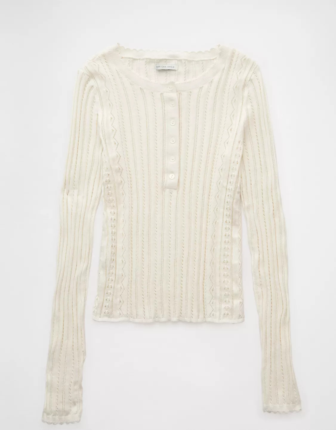 AE Pointelle Henley Sweater Top | American Eagle Outfitters (US & CA)