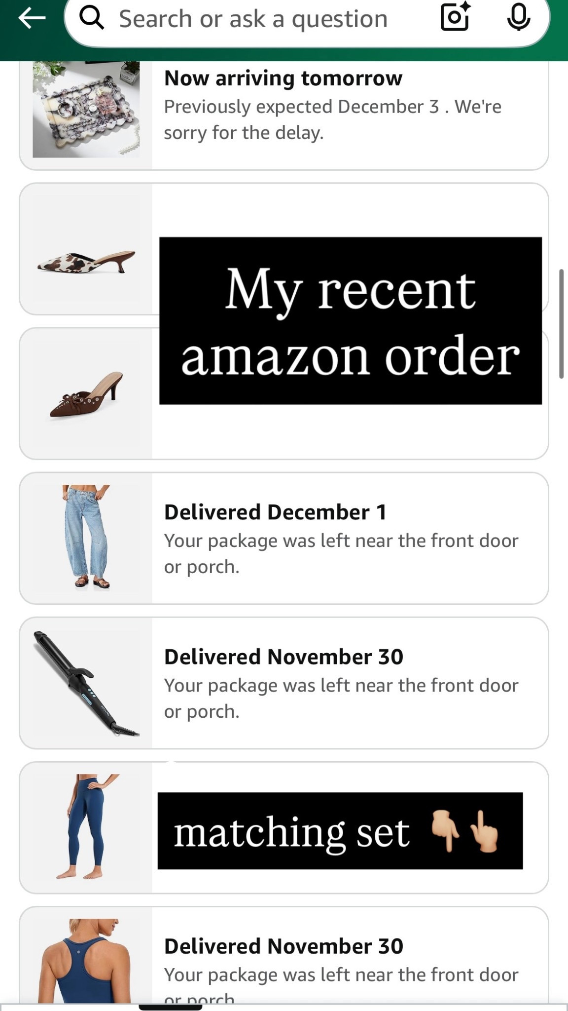 My recent Amazon order 

Cyber deals, cyber week, Black Friday, sales, Amazon, gift ideas

#LTKFindsUnder50 #LTKHoliday #LTKSaleAlert