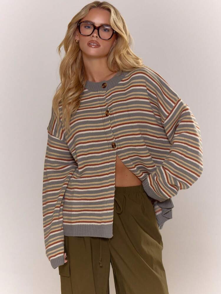 Striped Knit Cardigan | SHEIN