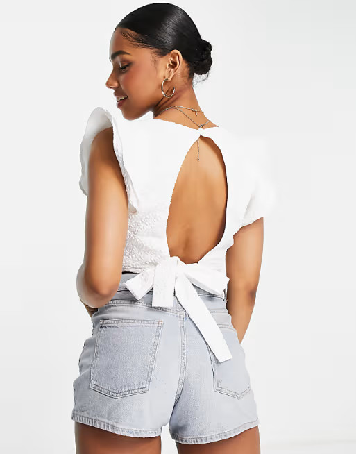 The Frolic textured frill sleeve sleeveless blouse in white | ASOS (Global)