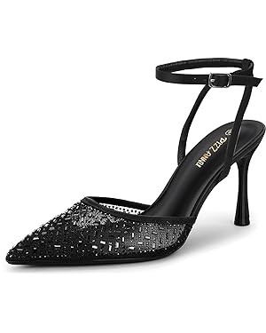 PIZZ ANNU Women's Cienna High Heels Sexy Stiletto Pumps Closed Toe Mesh Sparkly Rhinestones Ankle... | Amazon (US)