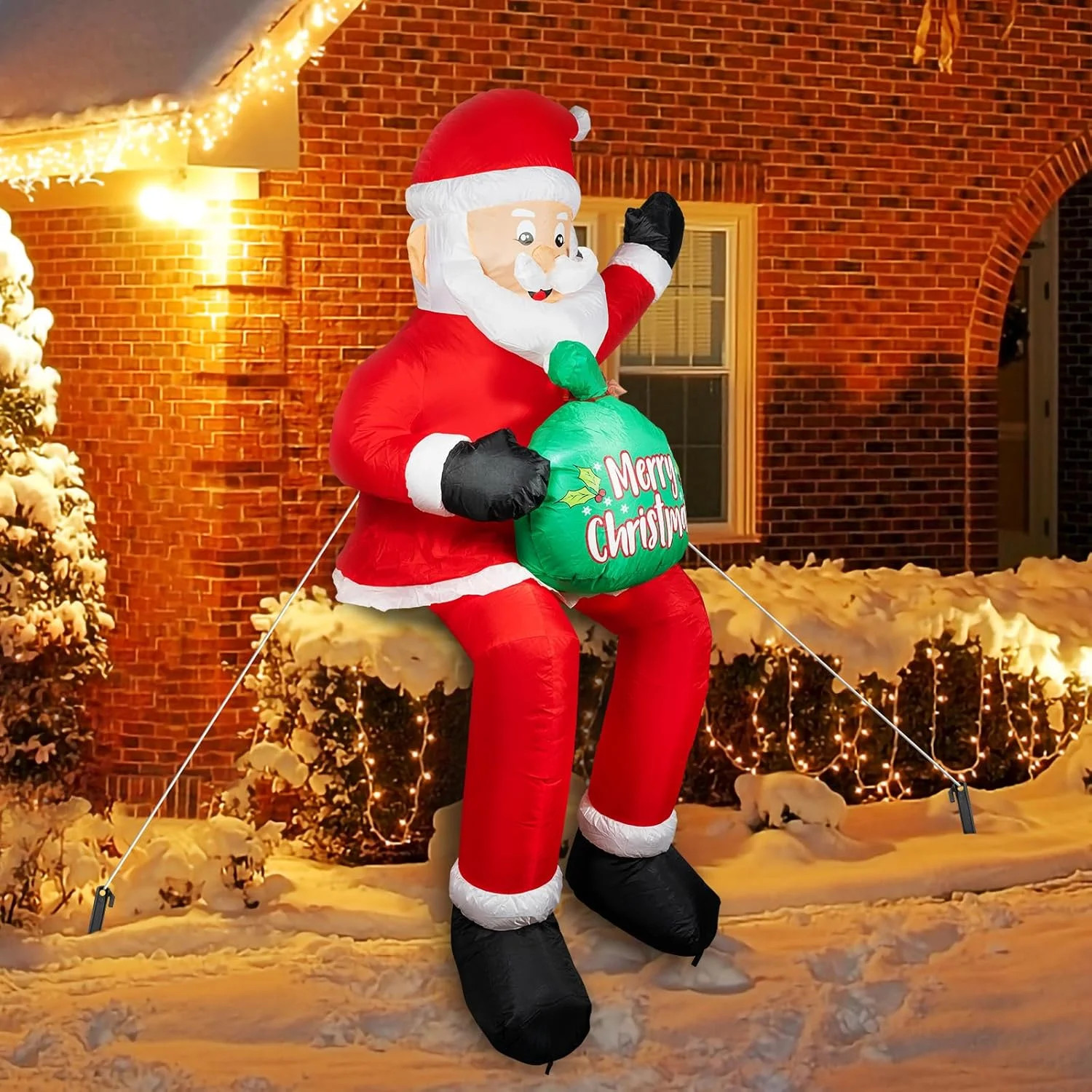 6ft Christmas Inflatable Santa Claus with Gift Bag Sitting, Outdoor Yard Decorations for Xmas Gar... | Walmart (US)