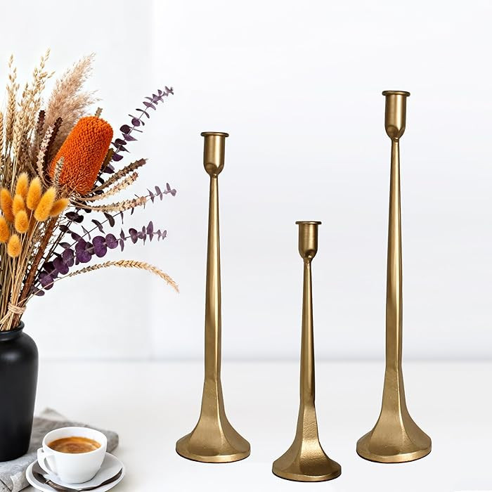 Set of 3 Taper Candle Holders, Cast Iron Candlestick Holders Tall for Wedding, Dining Table, Hall... | Amazon (CA)
