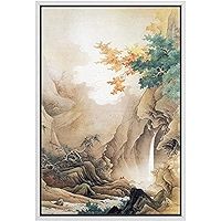 NWT Framed Canvas Print Wall Art Autumn Pastel Forest Waterfall Nature Wilderness Illustrations Modern Art Decorative Landscape Rustic Zen Colorful for Living Room, Bedroom, Office - 16"x24" Black | Amazon (US)