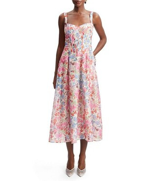 Bardot Lilah Floral Print Sweetheart Neck Sleeveless Corset Midi Dress | Dillard's | Dillard's