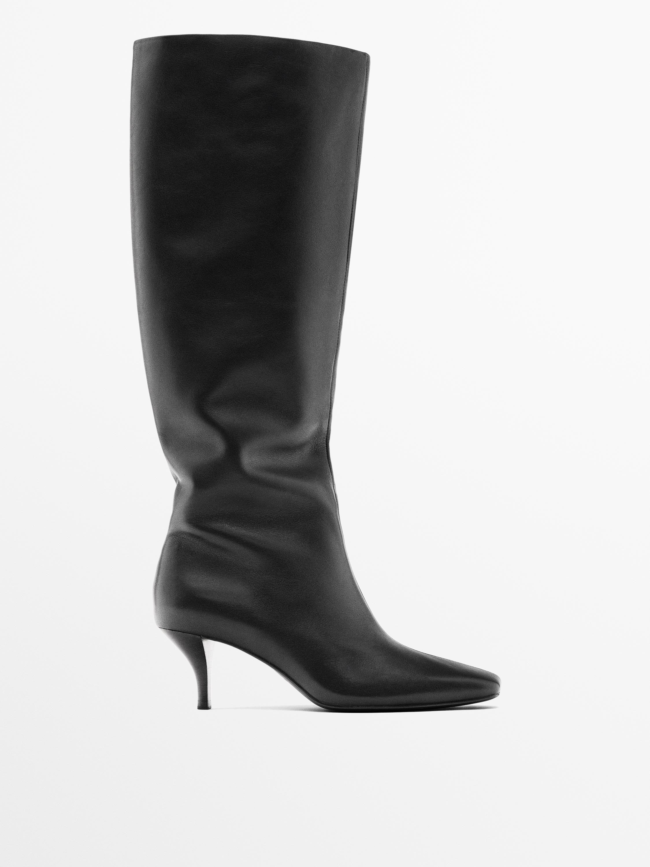 Leather stiletto heel boots | Massimo Dutti UK