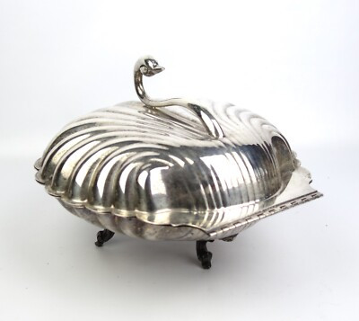 Swan Clam Shell Hinged  Server Vintage Leonard Silver Plate Ornate Tripod Legs  | eBay | eBay US