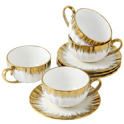 7 Oz Cappuccino Cups With Saucers, Ceramic Double Espresso Cups Set, Tea Cups Set Of 4, Turkish Coffee Cup Set With Gold Trim For Latte, Mocha, White | Wayfair Professional