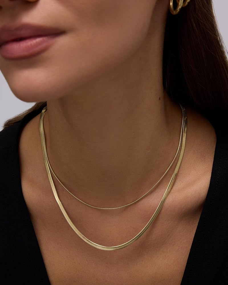 PAVOI Waterproof Chain Necklace for Women, 14K Gold Plated Layering Chains | Amazon (US)