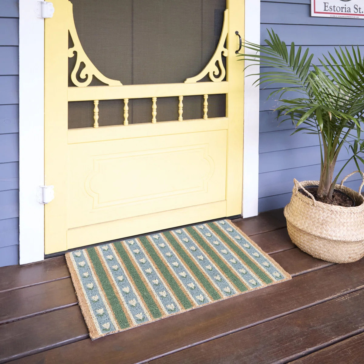 Floral Stripe Blue Classic Doormat | Wayfair North America