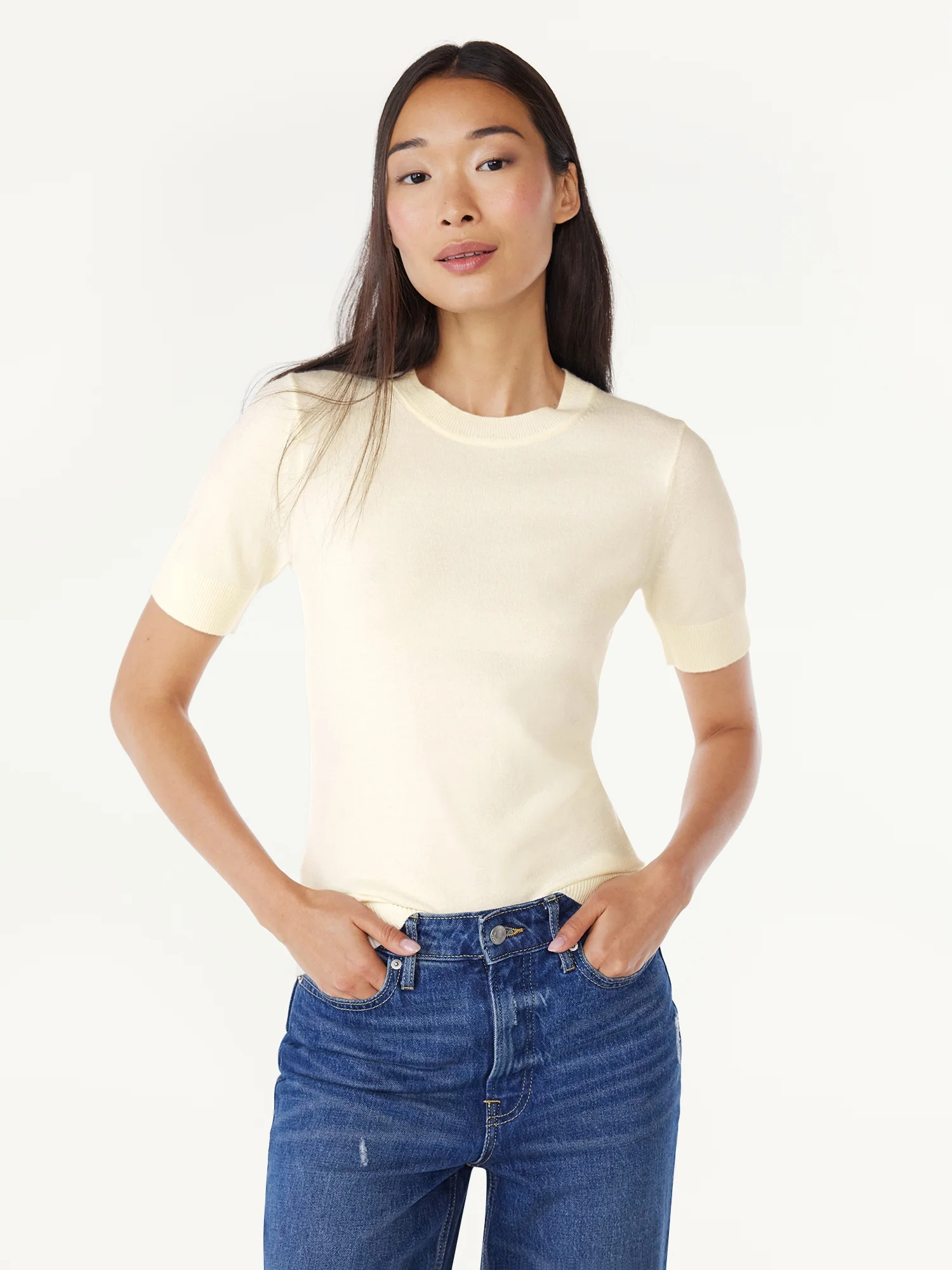 Free Assembly Women’s Crewneck Sweater with Short Sleeves, Lightweight, Sizes XS-XXL | Walmart (US)