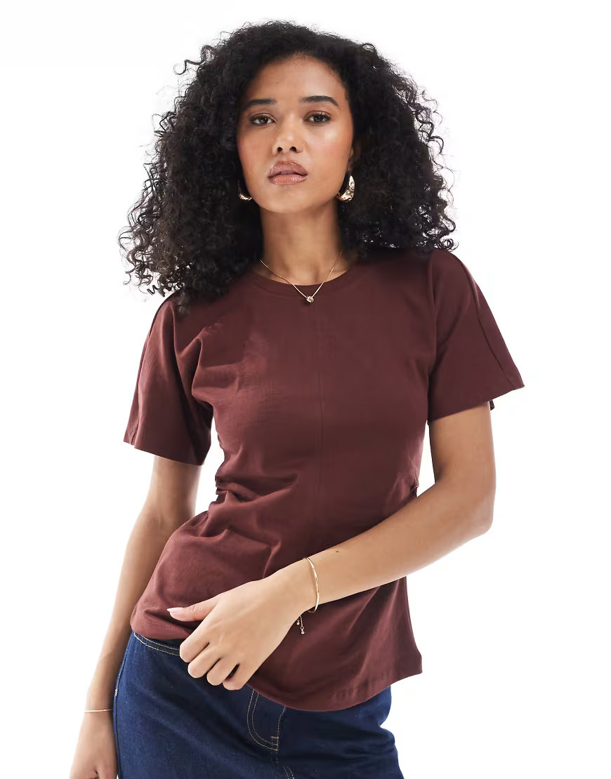 ONLY ruched detail top in burgundy-Red | ASOS (Global)