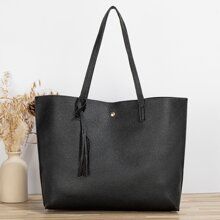 Simple Black Tote Bag | SHEIN