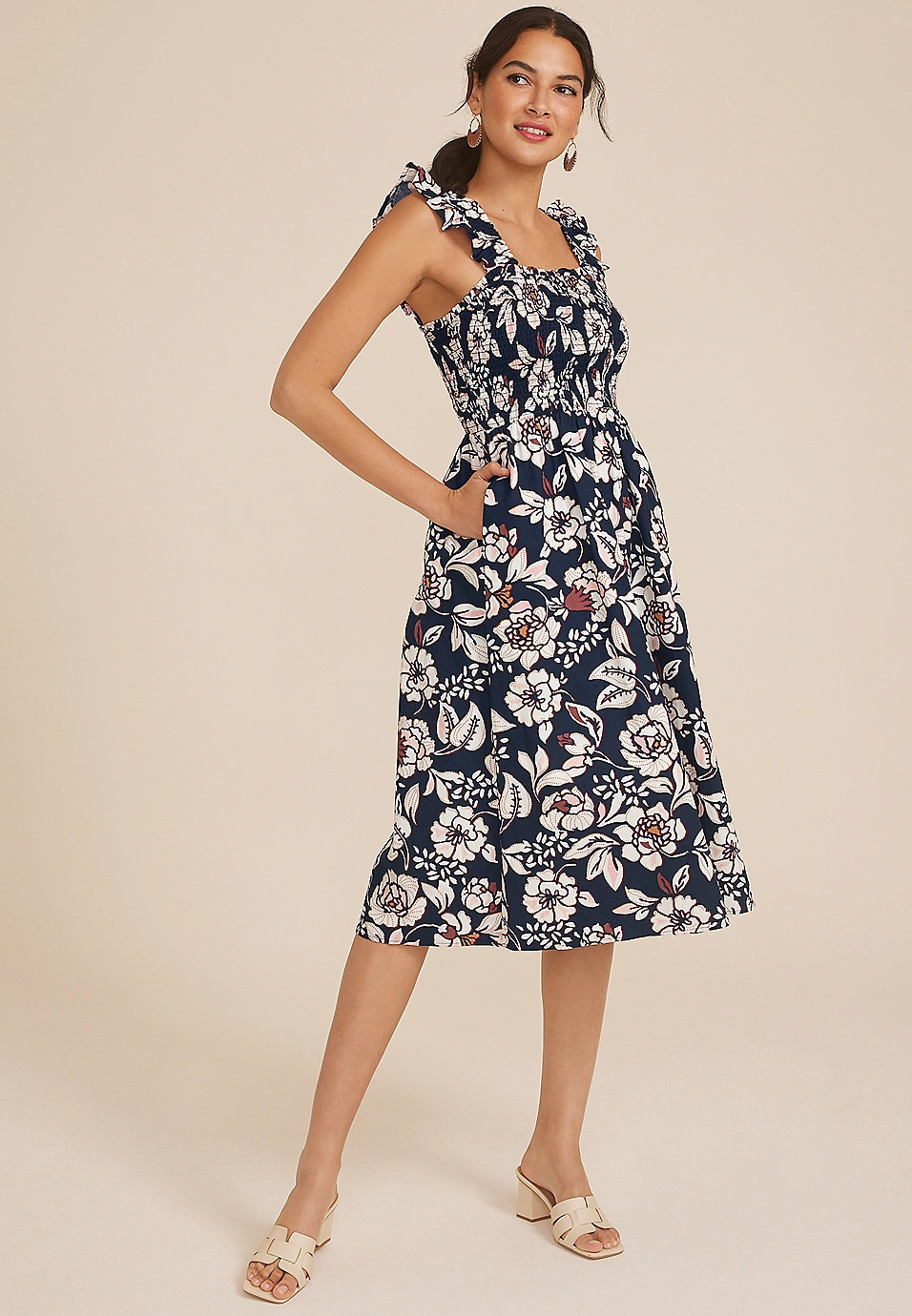 Floral Flutter Poplin Midi Dress | Maurices