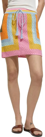 MANGO Babylon Colorblock Open Stitch Cotton Drawstring Sweater Miniskirt | Nordstrom | Nordstrom