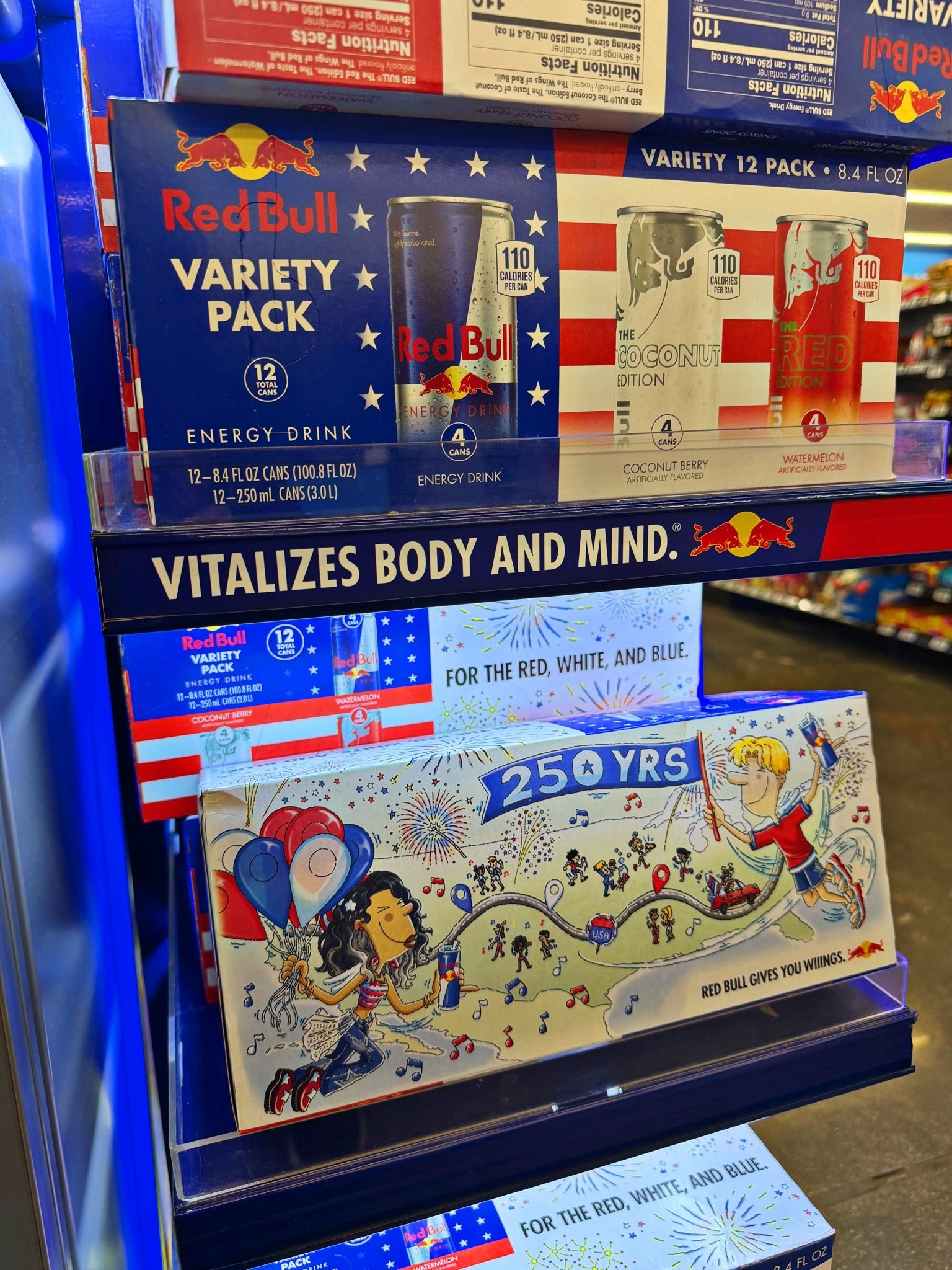 NEW patriotic Red Bull variety packs spotted at Walmart 🇺🇸🥤 Celebrating America’s 250th birthday 🎉🤩

#walmartfinds #foodie #foodblogger #redwhiteandblue #energydrinks

#LTKmorningroutine #LTKfoodie