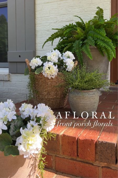 Afloral front porch decor | faux geranium | faux fern | outdoor faux plants | porch decor | earthy gray pot 
Use code MDC15 for 15% off your order of $75+ through June 30th. 
I used the following to create this look:
Gray planter has 3 ferns
Basket planter has 3 geranium plants 
Ceramic planter has 1 geranium plant 

#LTKfindsunder100 #LTKhome #LTKSeasonal
