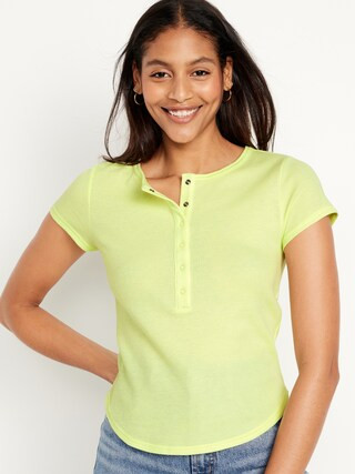 Short-Sleeve Waffle-Knit Henley Top | Old Navy (US)