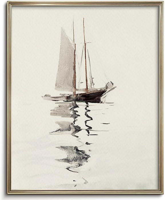 Vodefoad Vintage Coastal Sailboat Drawing Lake House Decor Soft Coastal Nautical Wall Art Neutral... | Amazon (US)