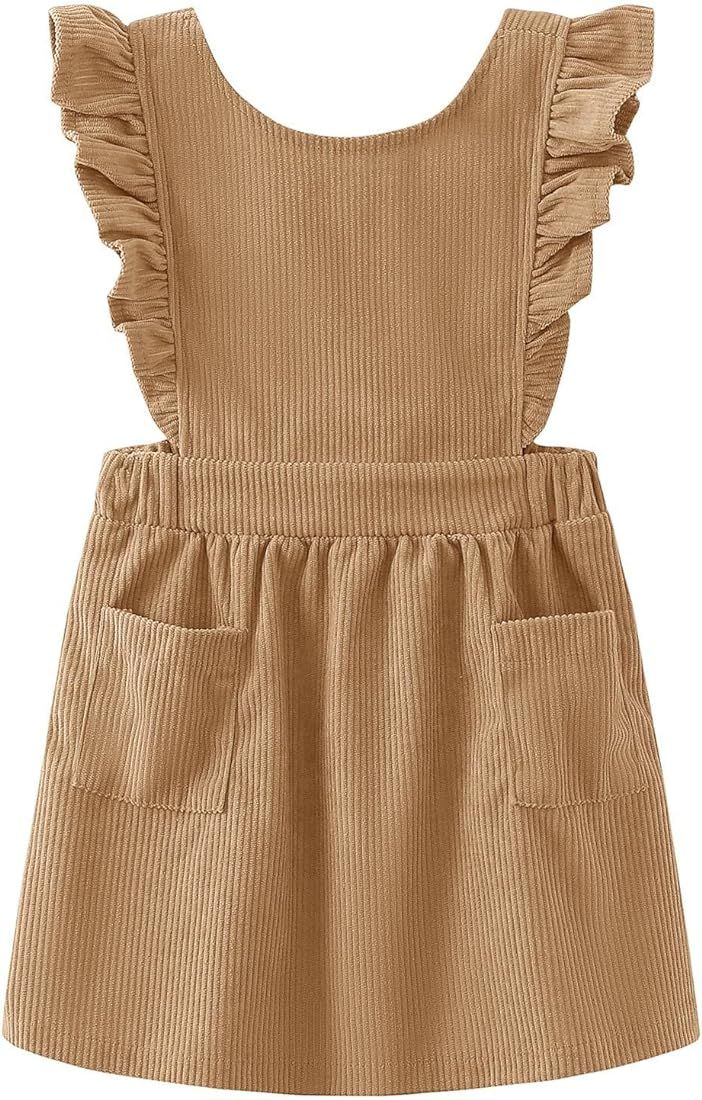 SISIDOLLS Toddler Baby Girls Pinafore Dress Ruffle Corduroy Suspender Vest Skirt with Pocket | Amazon (US)