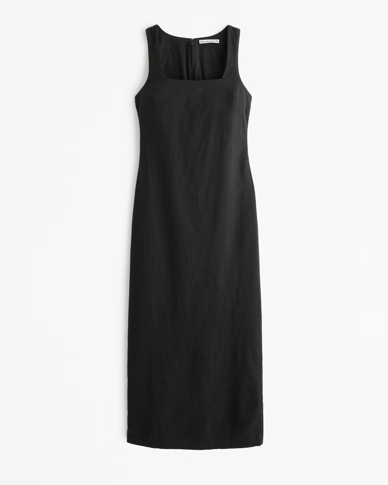 Linen-Blend Shift Maxi Dress | Abercrombie & Fitch (US)