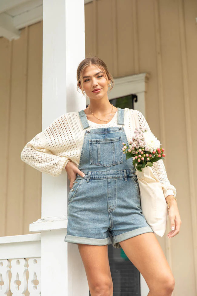 Common Ground Medium Wash Relaxed Fit Cuffed Overalls SALE | Pink Lily