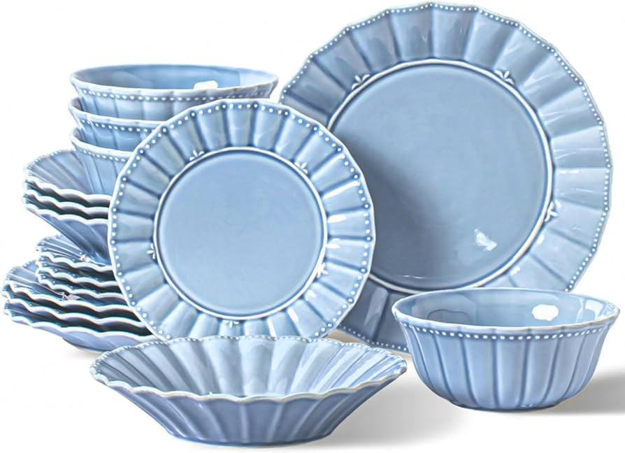 Dinnerware sets, 16 Piece plates and bowls sets for 4, Ceramic dish set, Porcelain dish set, Farm... | Amazon (US)