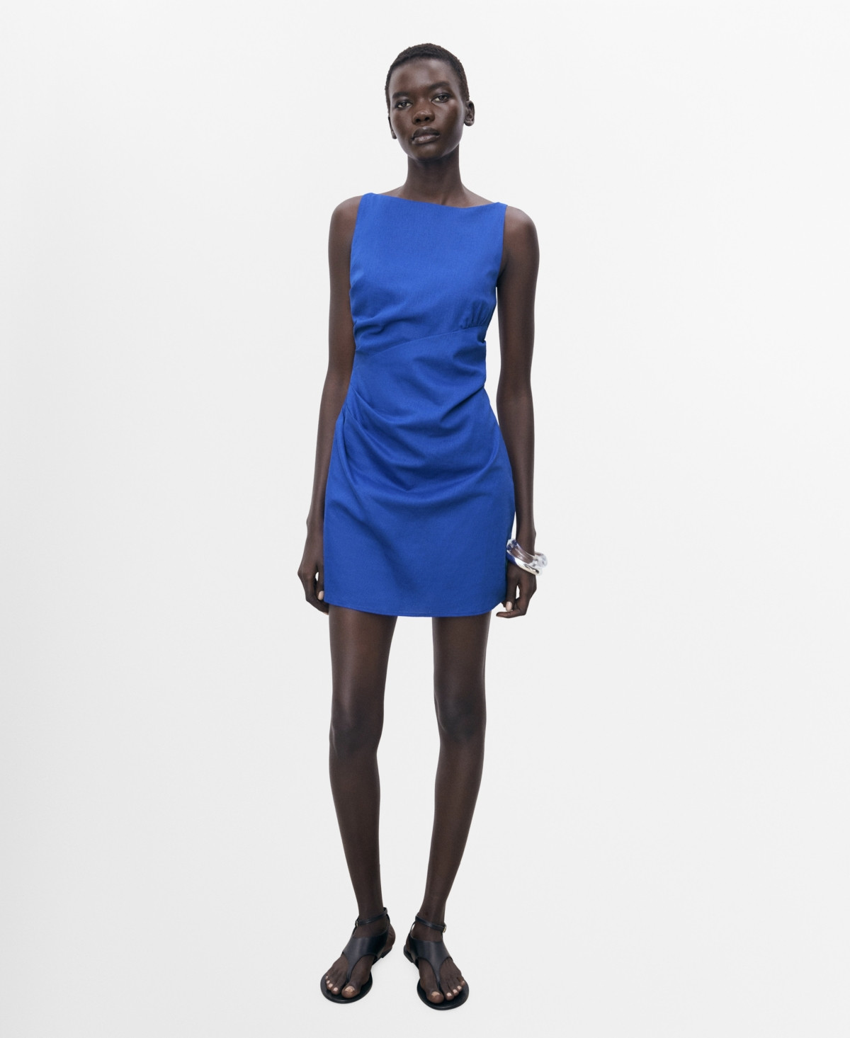 Mango Women's Short Draped Linen Dress - Vibrant Blue | Macy's