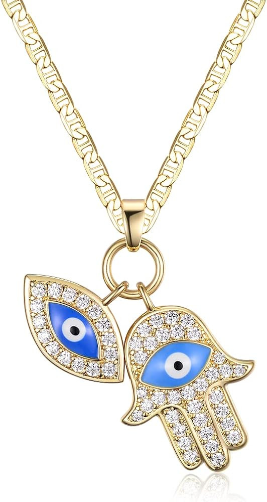 Barzel 18K Gold Plated Crystal Evil Eye Hamsa Pendant Necklace for Women | Amazon (US)