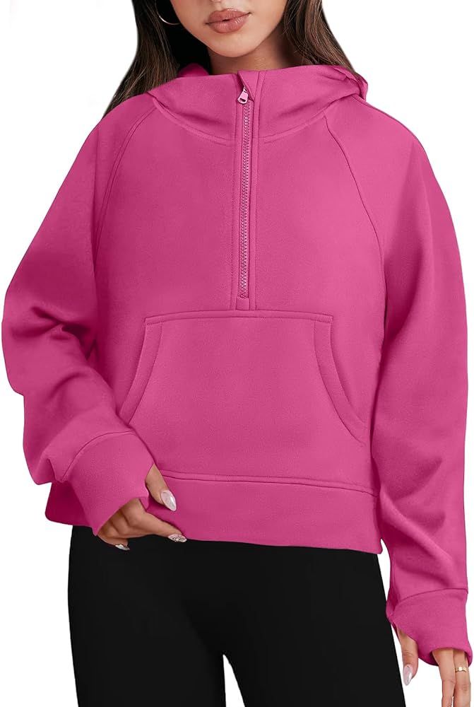 Women Half Zip Cropped Hoodies Fleece Quarter Zip Up Pullover Sweatshirts Winter Clothes 2023 Outfit | Amazon (US)