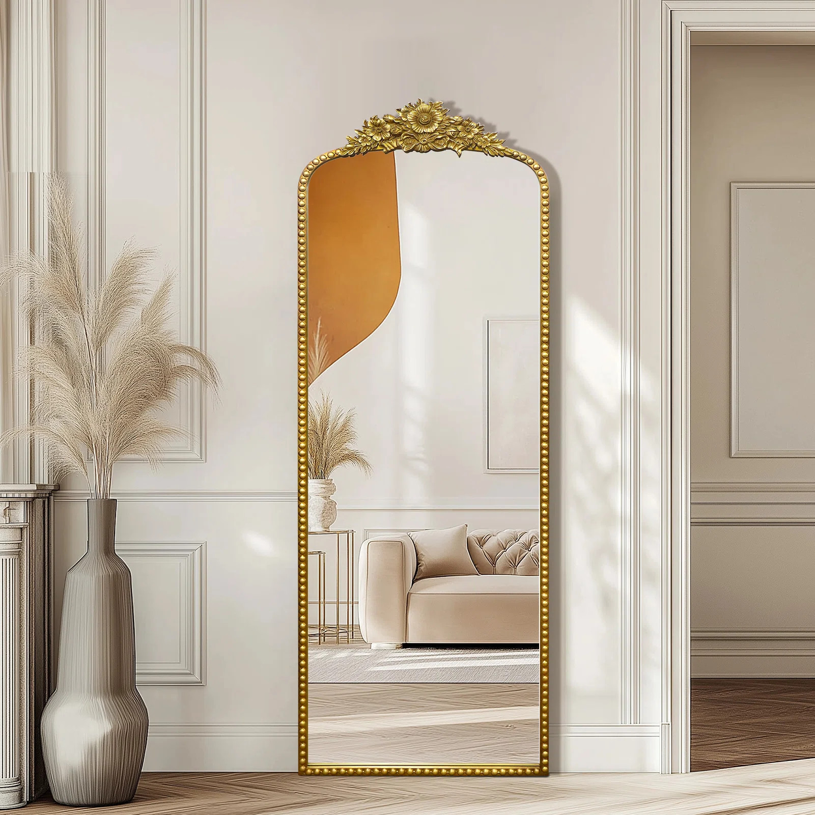 Arched Antique Ornate Full Length Floor Mirror /Free Standing,22x65 inch,Vintage Gold | Wayfair North America