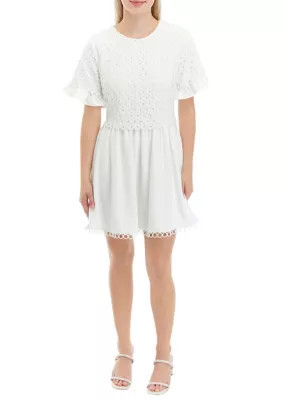 English Factory Women's Mixed Media Lace Dress, White, Medium | Belk