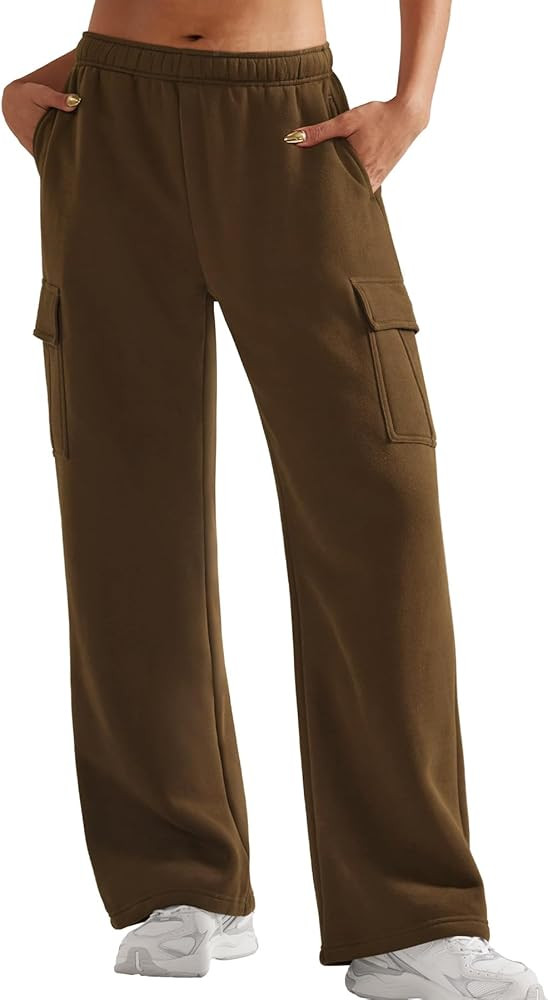 YEOREO Sweatpants Womens Cargo Pants Fleece Lined Wide Leg Joggers Baggy Drawstring Nairi Sweat P... | Amazon (US)