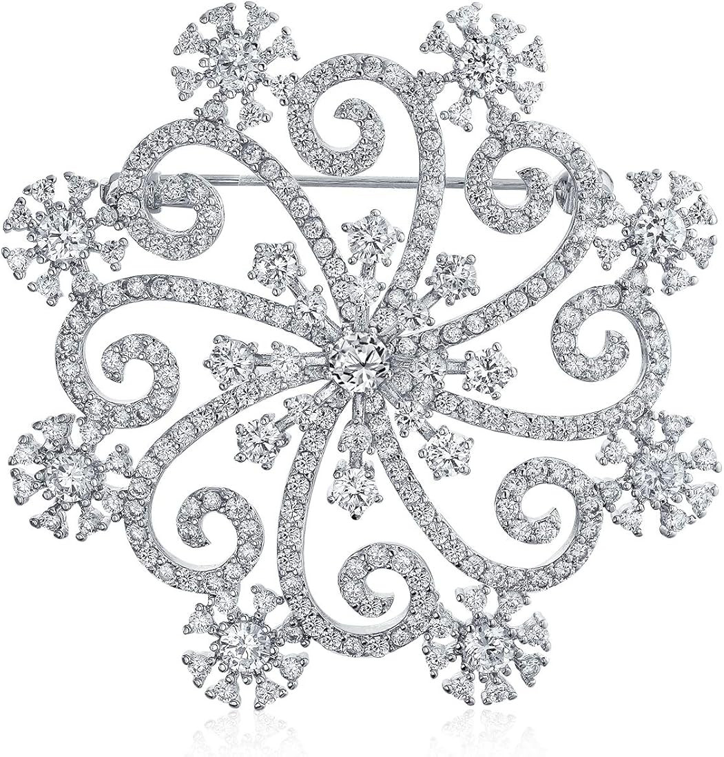 Bling Jewelry Large Frozen Winter Swirl Holiday Party CZ Cubic Zirconia Scarf Christmas Statement Sn | Amazon (US)