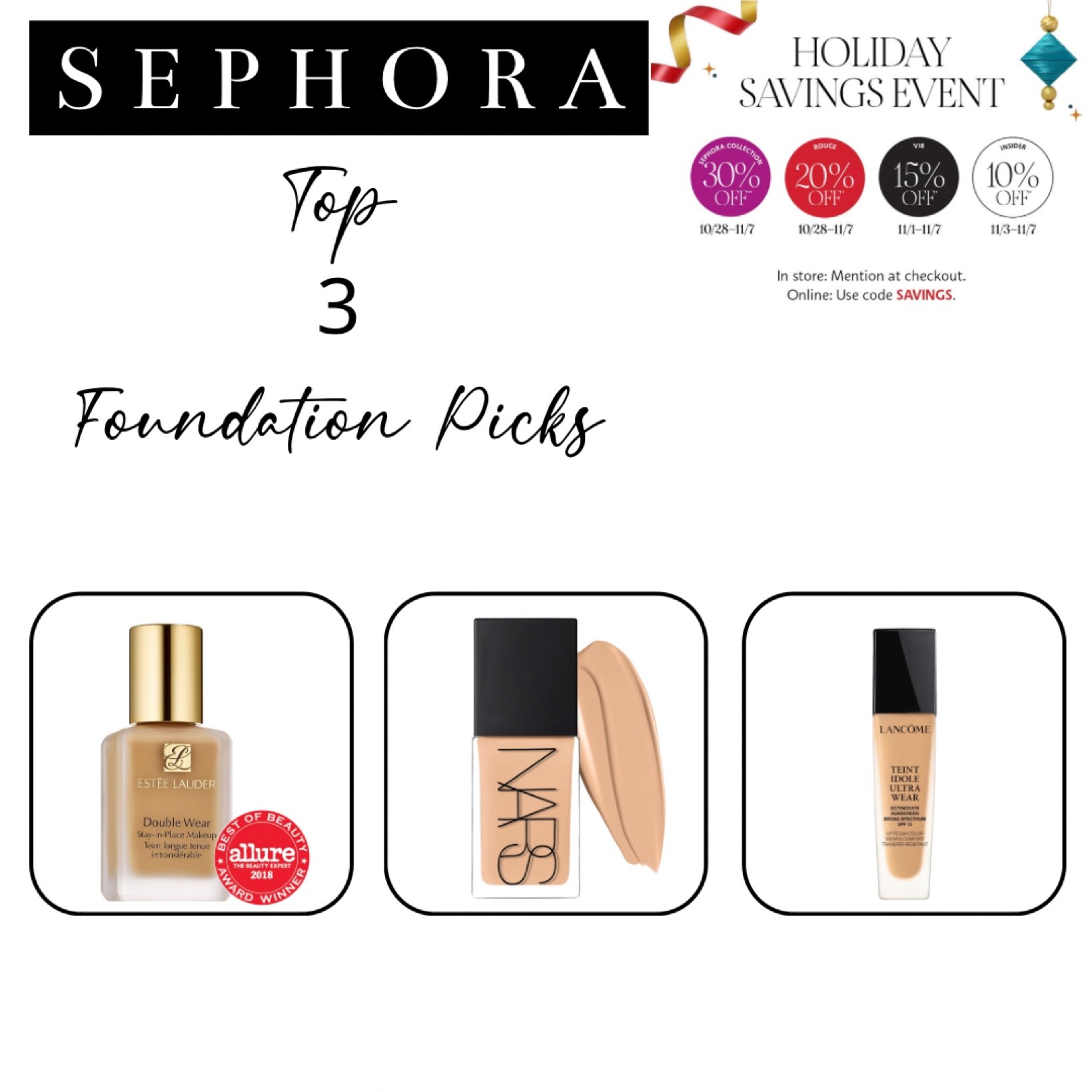 Tbh, I don’t buy much #highendfoundations. But, when I do, these are my #top3 faves that I would buy time & time again. In no particular order in terms of rank, all three have such amazing coverage, last all day, & looks so stunning & flawless! Highly recommend & worth every penny!

#foundation #SephoraSale #holidaysale #salealert

#LTKU #LTKsalealert #LTKbeauty