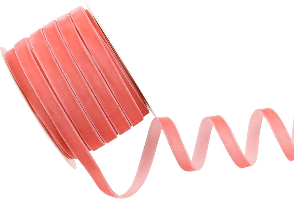 Coral Pink Velvet Ribbon 3/8 Inch Single Face Thin Velvet Ribbon for Gift Wrapping, Coral Pink Ch... | Amazon (US)