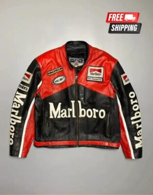 Marlboro Leather Jacket Men Vintage Racing Motorcycle Biker Rare Leather Jacket  | eBay | eBay US
