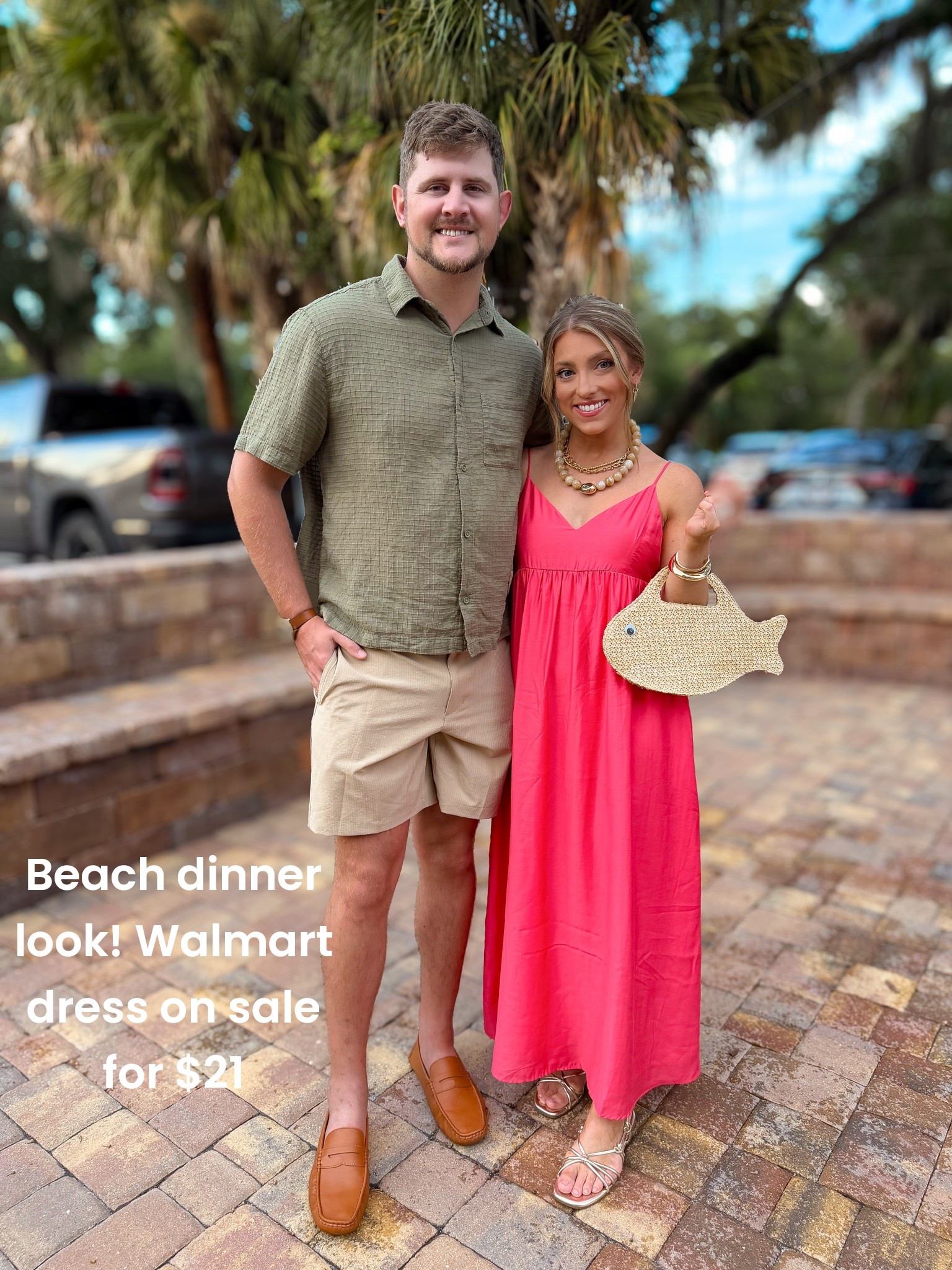 The prettiest Walmart dress for vacation dinner nights! This gorgeous pink maxi dress is lightweight, comfortable, and the perfect pop of color for a beach vacation. It’s currently on sale for just $21 and also comes in black! I styled it with simple sandals, fun statement jewelry, and my adorable fish bag for an effortless vacation look.

Hayden’s outfit is head-to-toe Walmart, making this an affordable vacation date night look for both of us. Whether you’re heading to dinner, strolling by the water, or taking vacation photos, these Walmart finds are too good to pass up!

#WalmartFashion #WalmartFinds #VacationStyle #BeachDinner #DateNightOutfit #AffordableFashion #WalmartStyle #VacationOutfit #SummerDress #MaxiDress #BeachVacation #CoupleStyle #VacationLooks #ResortStyle #TravelStyle #BeachDateNight #FamilyVacation #AffordableStyle #WalmartNewArrivals #BeachFashion

#LTKootd #LTKPetite #LTKSaleAlert