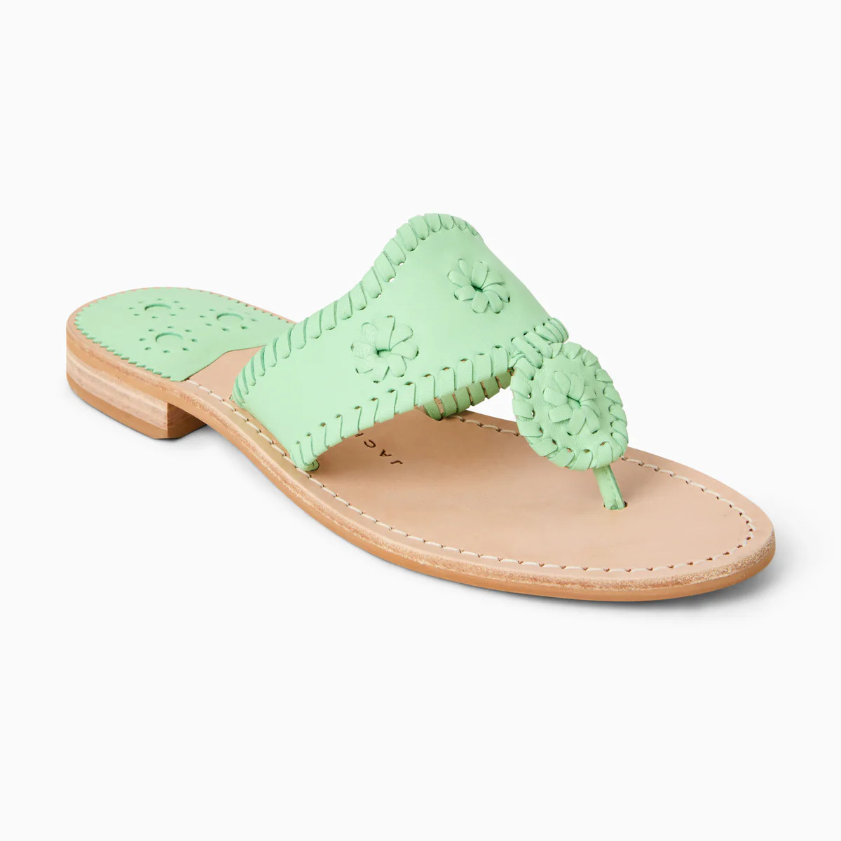 Jack Rogers Jacks Flat Sandal in Pistachio – Pastel Green Leather Sandals | Jack Rogers