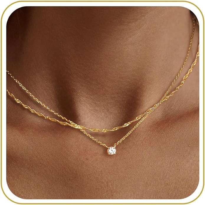 Tewiky Dainty 14k Gold Plated/Silver Cubic Zirconia Necklaces for Women, Simple CZ Jewelry Neckla... | Amazon (US)