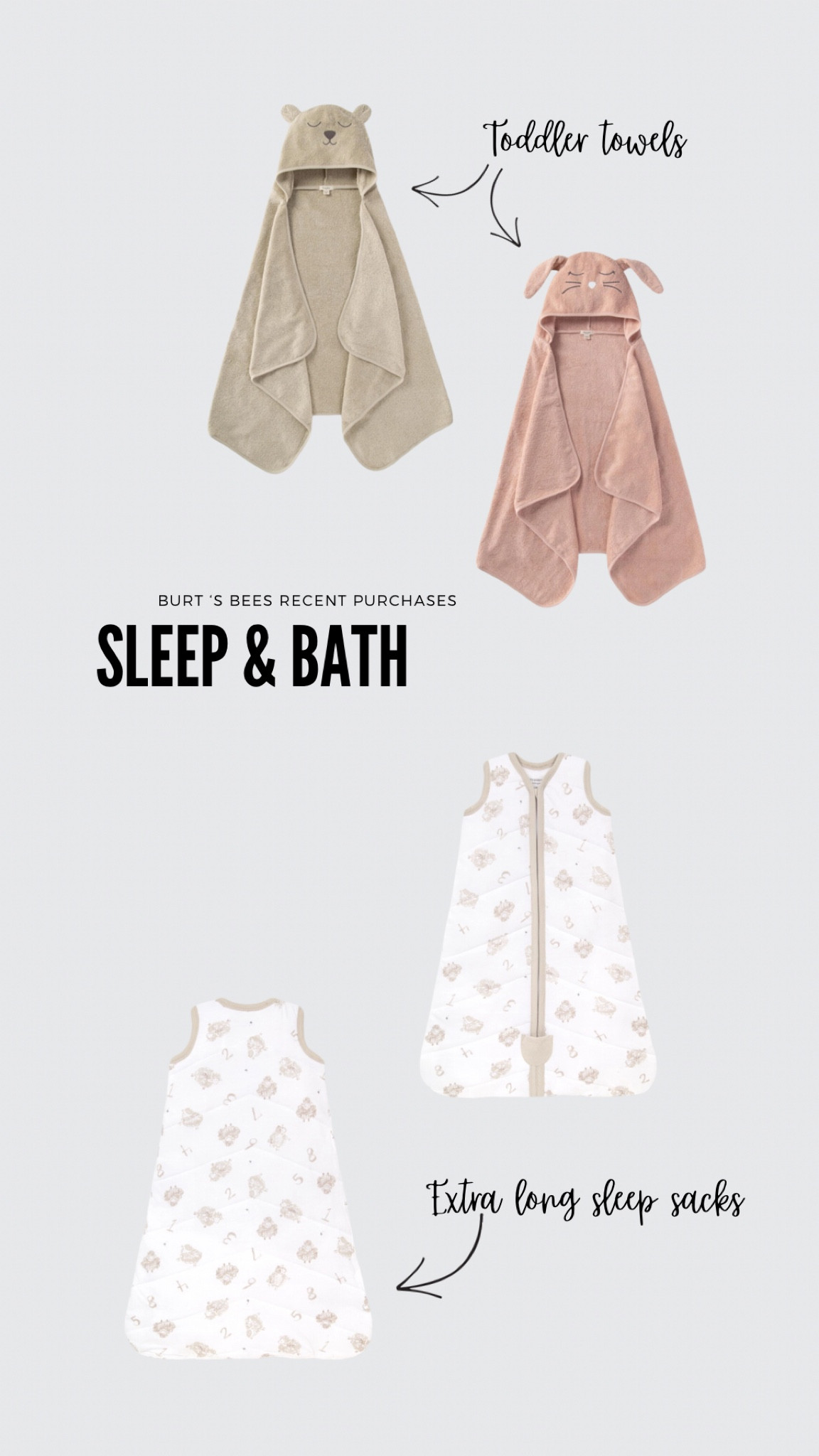 toddler sleep and bath - toddler size bath towels + extra long sleep sacks for fall / winterr