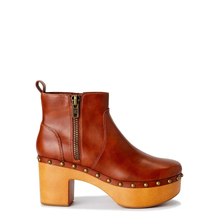 Time and Tru Women's Side Zip Wooden Heeled Clogs | Walmart (US)