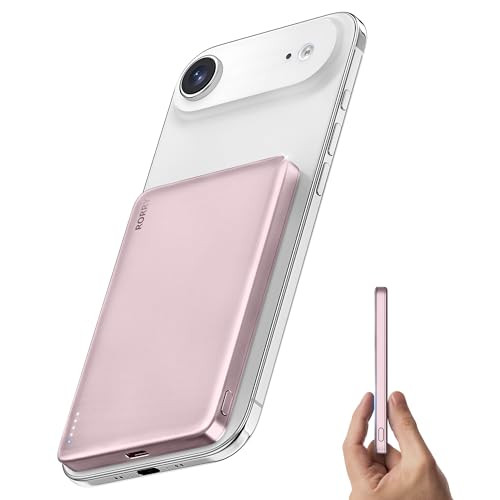 RORRY for Magsafe Portable Charger, [0.3" Ultra Slim] Magnetic Power Bank,[Alloy-Made] 5000mAh Wireless Portable Charger, USB C Battery Pack 18W Fast Charging for iPhone 17/16/15, Pink | Amazon (US)