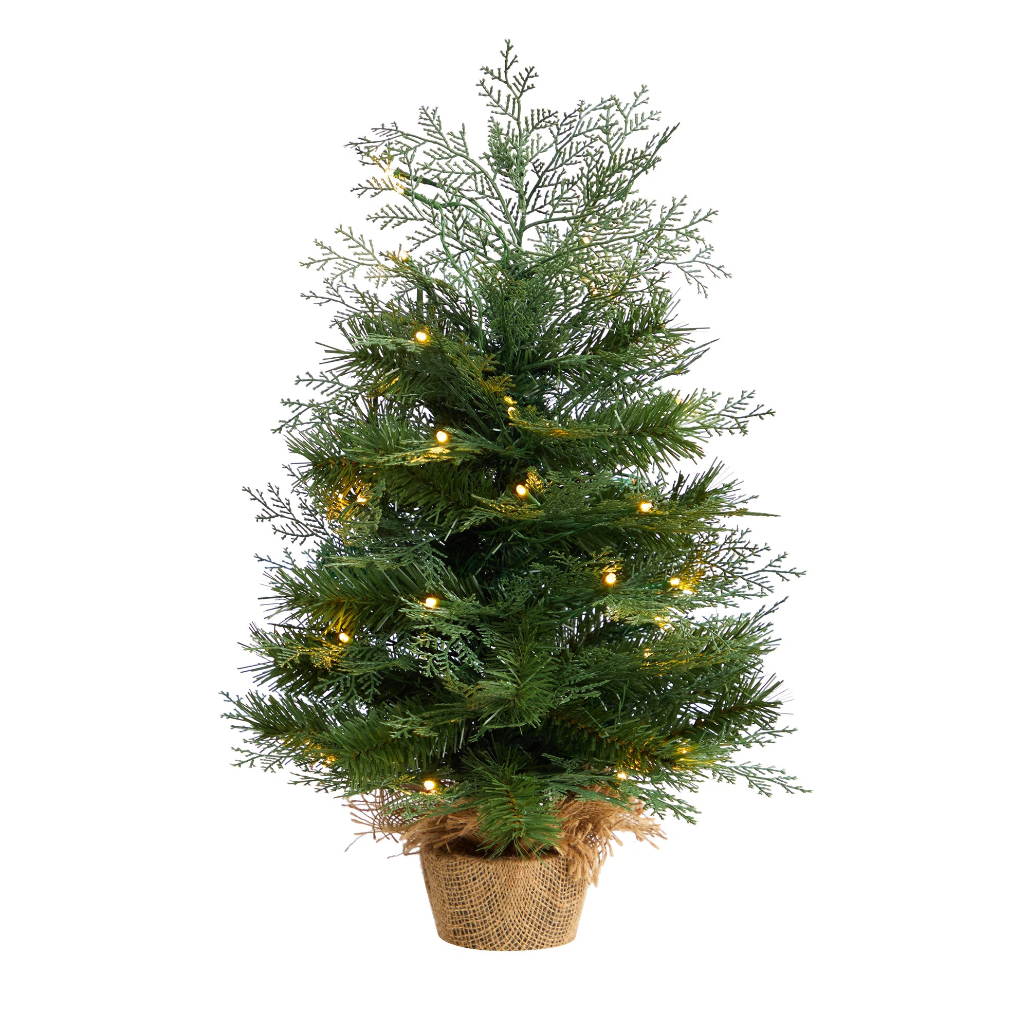 Artificial Christmas Tree in Burlap Base with 35 Warm LED Lights | Wayfair North America