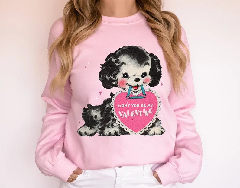 Retro Valentines Day Sweatshirt, Dog Valentines Shirt Gift for Dog Lover, Valentines Gift for Her... | Etsy (US)
